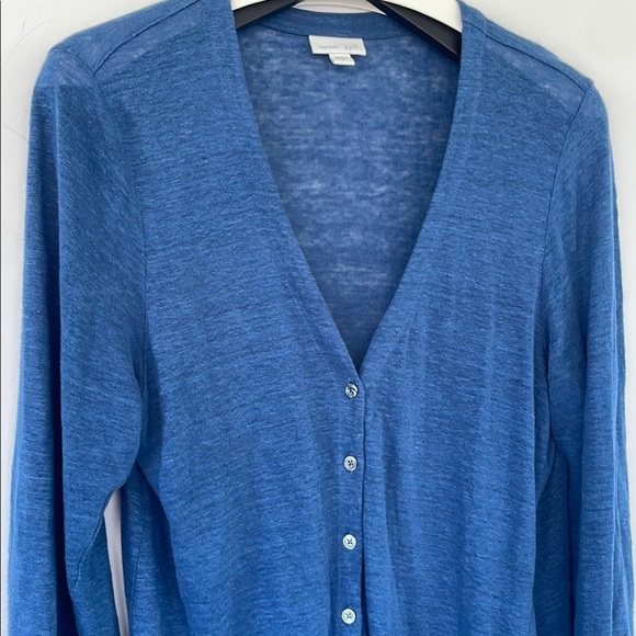 J. Jill Linen Blue Knit Cardigan V-Neck Sweater Medium - Picture 1 of 10